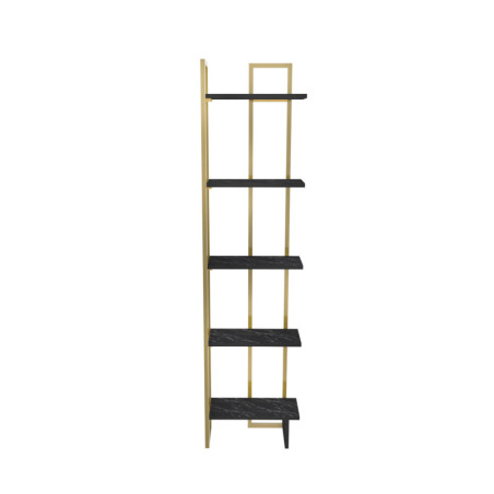 Bibliothèque Étagère en Bois MDF et métal noir et doré - L 45,2 × P 21,6 × H 180 cm - Style moderne