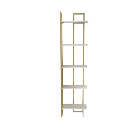 Bibliothèque Étagère en Bois MDF et métal blanc et doré - L 45,2 × P 21,6 × H 180 cm - Style moderne