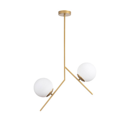 Lustre Luminaire en métal et verre doré - Ø 15 × H 74 cm - 2 x E27 Max 40W - IP20