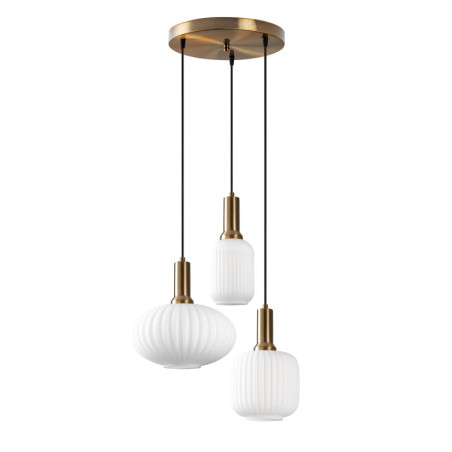 Lustre Luminaire en métal et verre doré - 55 × 55 × H 130 cm - 3 x E27 Max 40W - IP20