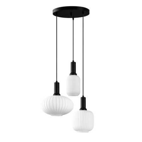 Lustre Luminaire en métal et verre noir - 55 × 55 × H 130 cm - 3 x E27 Max 40W - IP20
