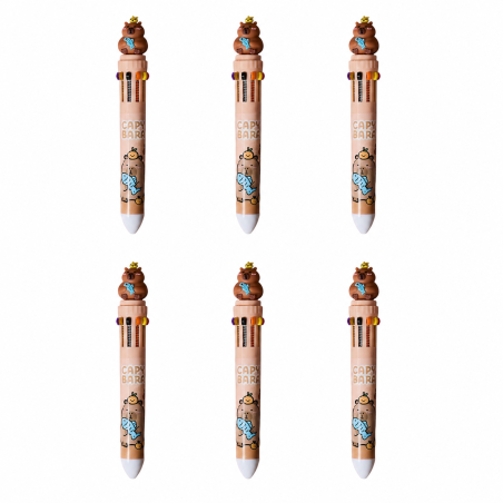 Lot de 6 stylos 10 couleurs Capybara 3D - Stylos multi couleurs