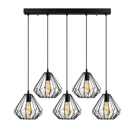Lustre Luminaire en métal noir - Ø 93 × H 117 cm - 5 x E27 Max 40W - Hauteur réglable - IP20 - Industriel