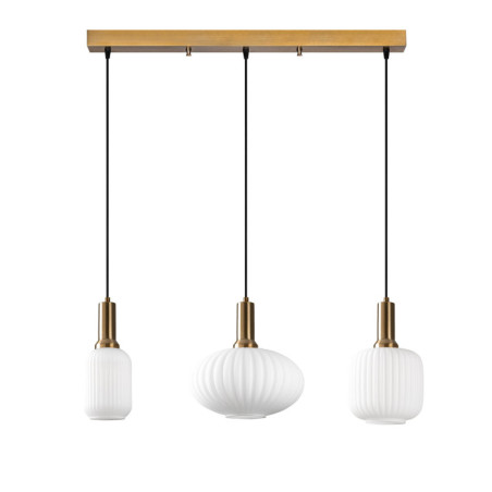 Lustre Luminaire en métal et verre doré - 87 × 30 × H 130 cm - 3 x E27 Max 40W - IP20