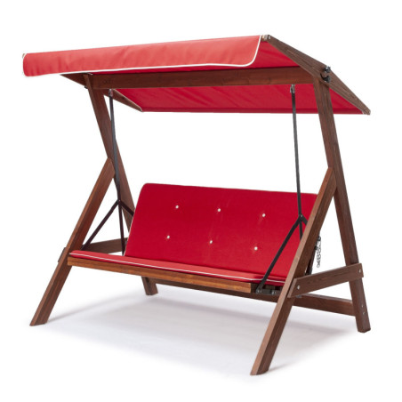 Balancelle de jardin 3 places en pin et polyester rouge - L 190 × P 120 × H 180 cm - Charge 350 kg