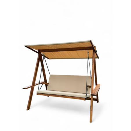 Balancelle de jardin 3 places en épicéa et tissu Oxford camel - L 210 × P 120 × H 190 cm