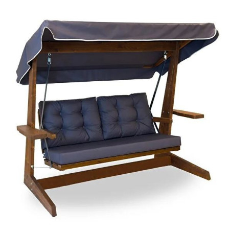 Balancelle de jardin 3 places en épicéa et polyester anthracite - L 220 × P 100 × H 175 cm