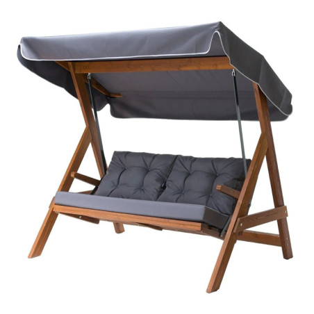 Balancelle de jardin 3 places en pin et polyester anthracite - L 185 × P 123 × H 180 cm - Charge 300 kg