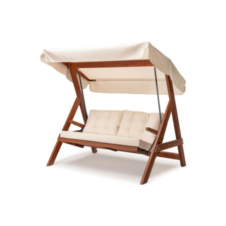 Balancelle de jardin 3 places en pin et polyester beige - L 185 × P 123 × H 180 cm - Charge 300 kg