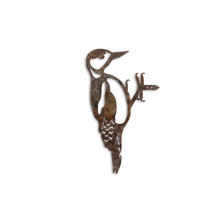 Objet décoratif de jardin Oiseaux sur branche en métal marron - 18 × 30 cm - Peint à la main