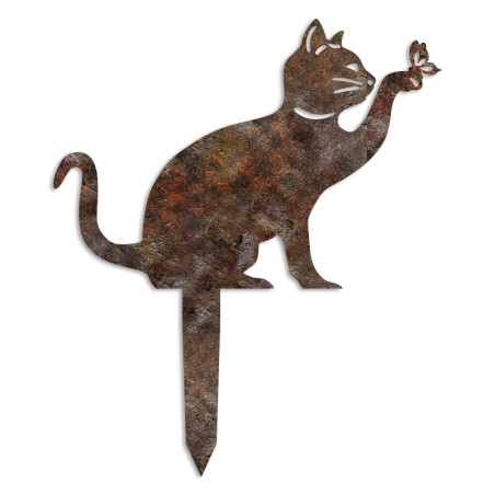 Objet décoratif de jardin Chat en métal multicolore - 36 × 31 cm - Peint à la main