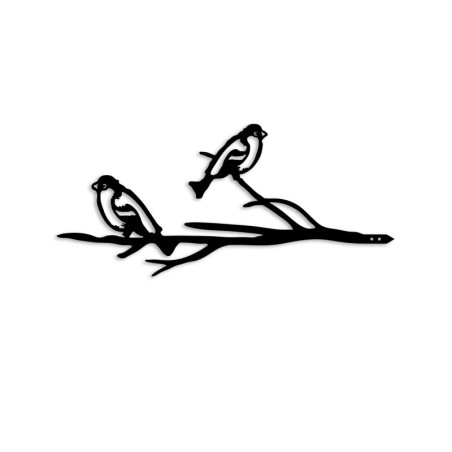 Objet décoratif de jardin Oiseaux sur branche en métal noir - 45 × 20 cm - Peint à la main