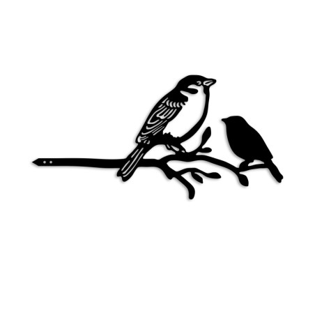 Objet décoratif de jardin Oiseaux sur branche en métal noir - 40 × 20 cm