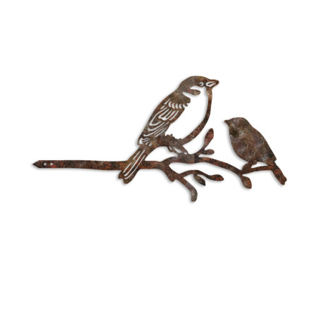 Objet décoratif de jardin Oiseaux sur branche en métal marron - 40 × 20 cm