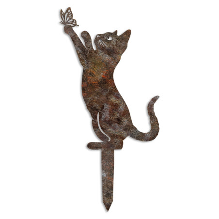 Objet décoratif de jardin Chat en métal multicolore - 49 × 24 cm - Peint à la main