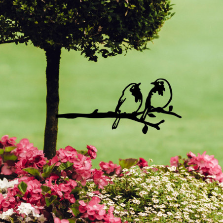 Objet décoratif de jardin Oiseaux sur branche en métal noir - 50 × 20 cm