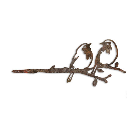 Objet décoratif de jardin Oiseaux sur branche en métal marron - 50 × 20 cm - Peint à la main