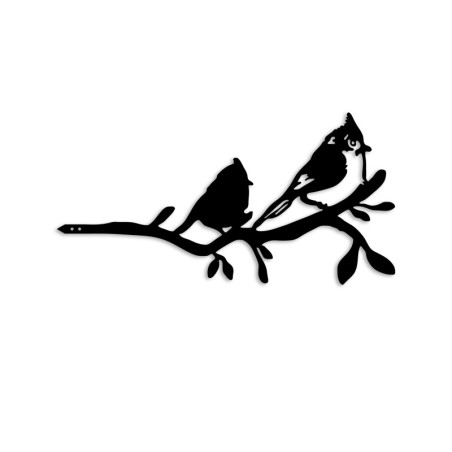 Objet décoratif de jardin Oiseaux sur branche en métal noir - 45 × 23 cm - Peint à la main