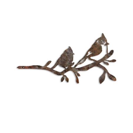 Décoration de jardin Oiseaux sur branche en métal marron 45 x 23 cm peinte à la main