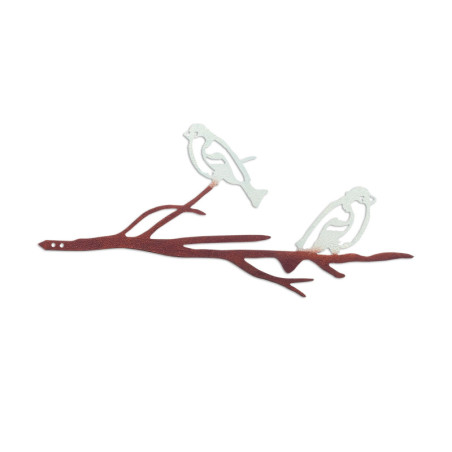 Décoration de jardin Oiseaux sur branche en métal multicolore 20 x 45 cm peinte à la main