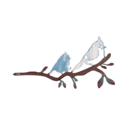 Décoration de jardin Oiseaux sur branche en métal multicolore 23 x 45 cm peinte à la main