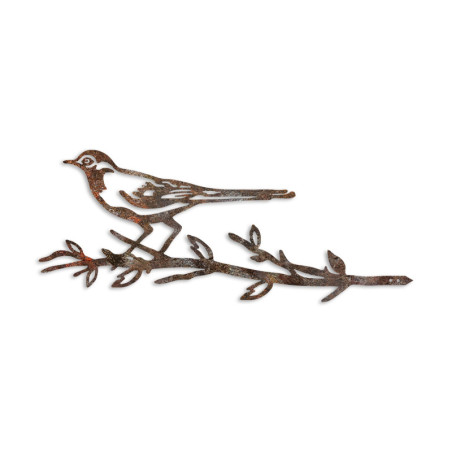 Décoration de jardin Oiseaux sur branche en métal marron 50 x 20 cm peinte à la main