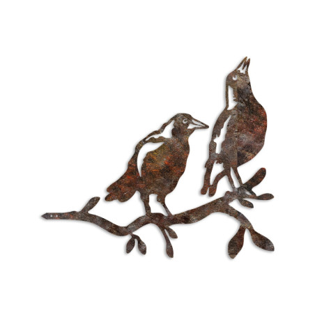Décoration de jardin Oiseaux sur branche en métal marron 45 x 39 cm peinte à la main