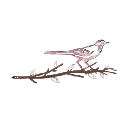 Décoration de jardin Oiseaux sur branche en métal multicolore 20 x 50 cm peinte à la main