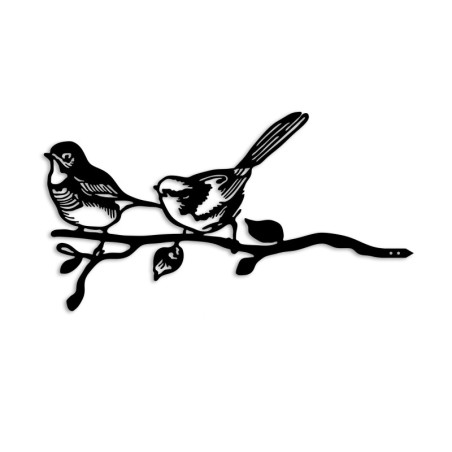 Décoration de jardin Oiseaux sur branche en métal noir 50 x 26 cm peinte à la main