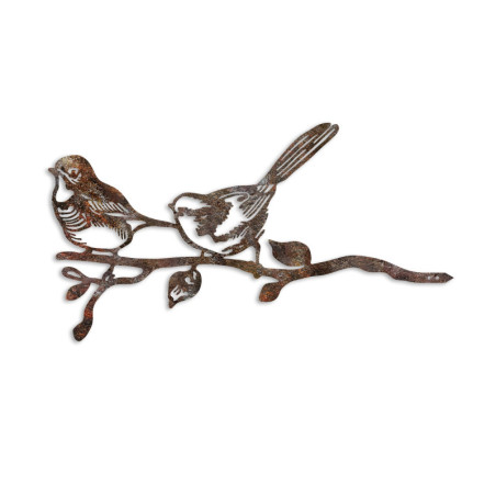Décoration de jardin Oiseaux sur branche en métal marron 50 x 26 cm peinte à la main