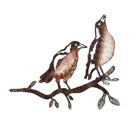 Décoration de jardin Oiseaux sur branche en métal multicolore 39 x 45 cm