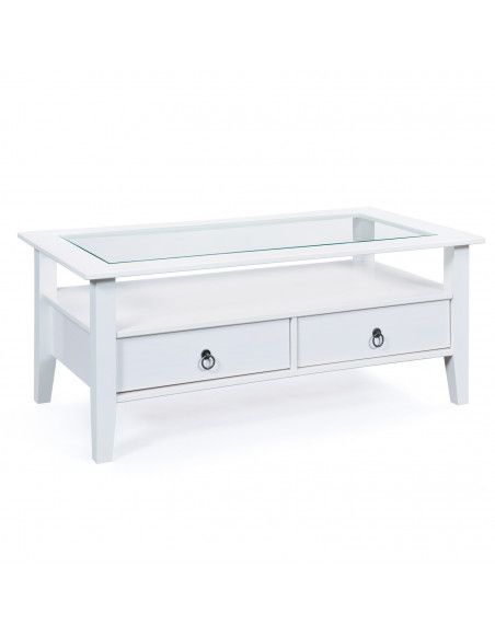 Table basse Provence 7 - 115 x 60 x 45 cm - Pin - Blanc