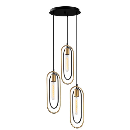 Suspension Luminaire en métal noir et doré Ø38 cm hauteur 132 cm 3 lumières E27 40 W IP20