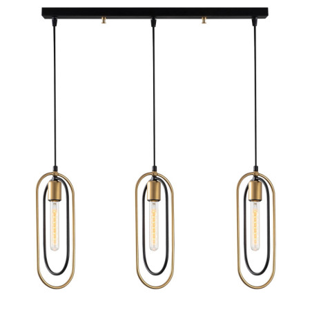 Suspension Luminaire en métal noir et doré 64 x 8 cm hauteur 132 cm 3 lumières E27 40 W IP20 réglable