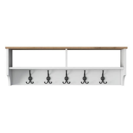 Porte-manteau mural Meuble dentrée en bois MDF mélaminé blanc et noyer 120 x 22,2 x 37,2 cm