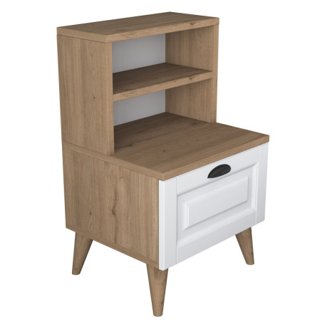 Table de chevet Chevet en bois MDF mélaminé noyer et blanc 45 x 40 x 74,4 cm 1 tiroir