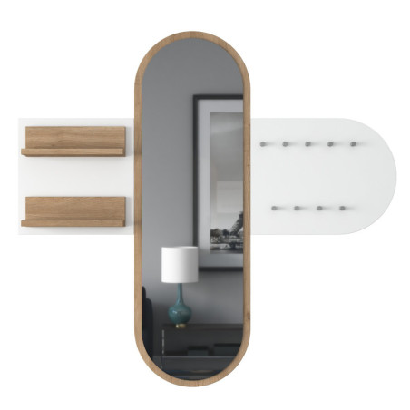 Porte-manteau mural Meuble dentrée en bois MDF mélaminé blanc et noyer 125 x 12 x 120 cm