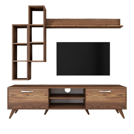 Meuble TV Ensemble mural en bois MDF mélaminé noyer 180 x 35 x 48,6 cm avec étagères