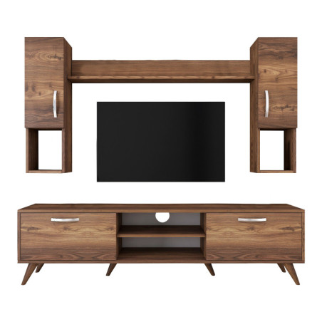 Meuble TV Ensemble mural en bois MDF mélaminé noyer 180 x 35 x 48,6 cm avec rangements
