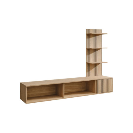 Ensemble meuble TV mural Joy - Bois MDF chêne Cremona - 180 x 130 x 40 cm