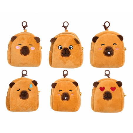 Lot de 6 porte-monnaie porte-clés Capybara en peluche - Accessoire sac, trousseau, sac à dos