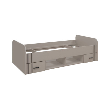 Lit 1 place Sigma avec 2 tiroirs - Bois MDF cachemire et décor noir - 96 x 64 x 204 cm - Matelas non inclus