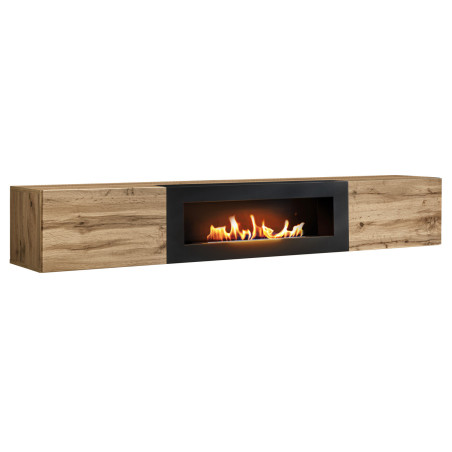 Meuble TV Switch RTV-K avec cheminée bioéthanol - Bois MDF chêne Wotan - 180 x 30 x 40 cm