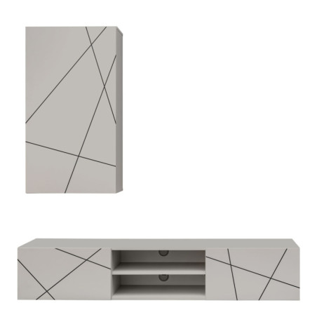 Ensemble meuble TV mural Geo 1 - Bois MDF cachemire - 180 x 180 x 45 cm