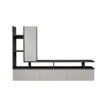 Ensemble meuble TV mural Tytan - Bois MDF cachemire et chêne graphite - 210 x 140 x 35 cm