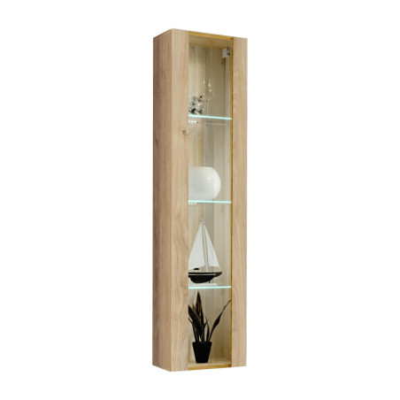 Vitrine murale Fly 41 avec éclairage LED - Bois MDF chêne Hickory Jackson - 40 x 170 x 29 cm