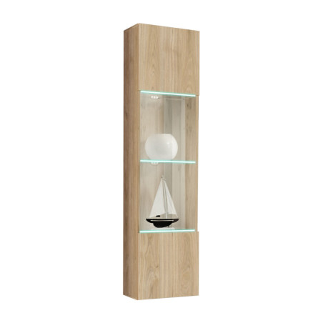 Vitrine murale Fly 42 avec éclairage LED - Bois MDF chêne Hickory Jackson - 40 x 170 x 29 cm