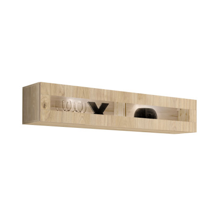 Vitrine murale Fly 51 avec éclairage LED - Bois MDF chêne Hickory Jackson - 160 x 30 x 29 cm