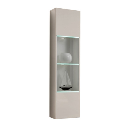 Vitrine murale Fly 42 avec éclairage LED - Bois MDF cachemire - 40 x 170 x 29 cm