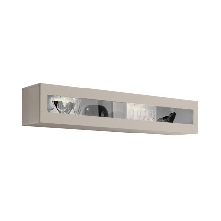 Vitrine murale Fly 51 avec éclairage LED - Bois MDF cachemire - 160 x 30 x 29 cm